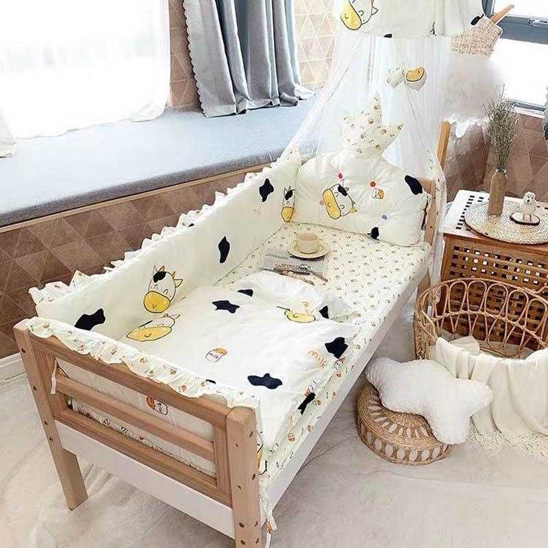 Four-piece Crib Bedding Set Cotton Toddler Bed Sheet Three-sided Bed-surrounding Bumper Sheet