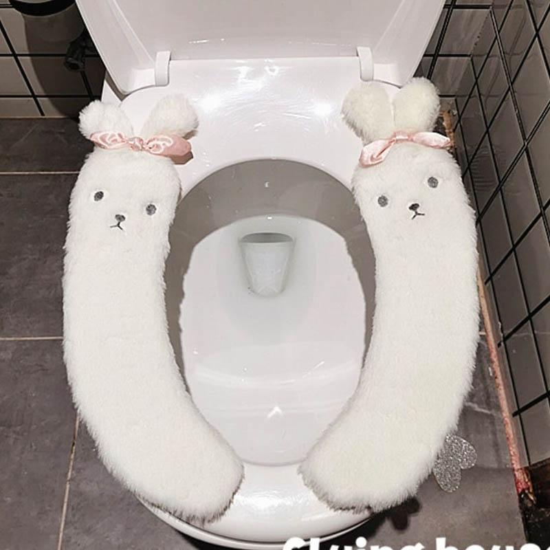 Cute Cartoon Toilet Cushion Household Waterproof Universal Velcro Plush Toilet Cushion Winter Warm Toilet Cushion