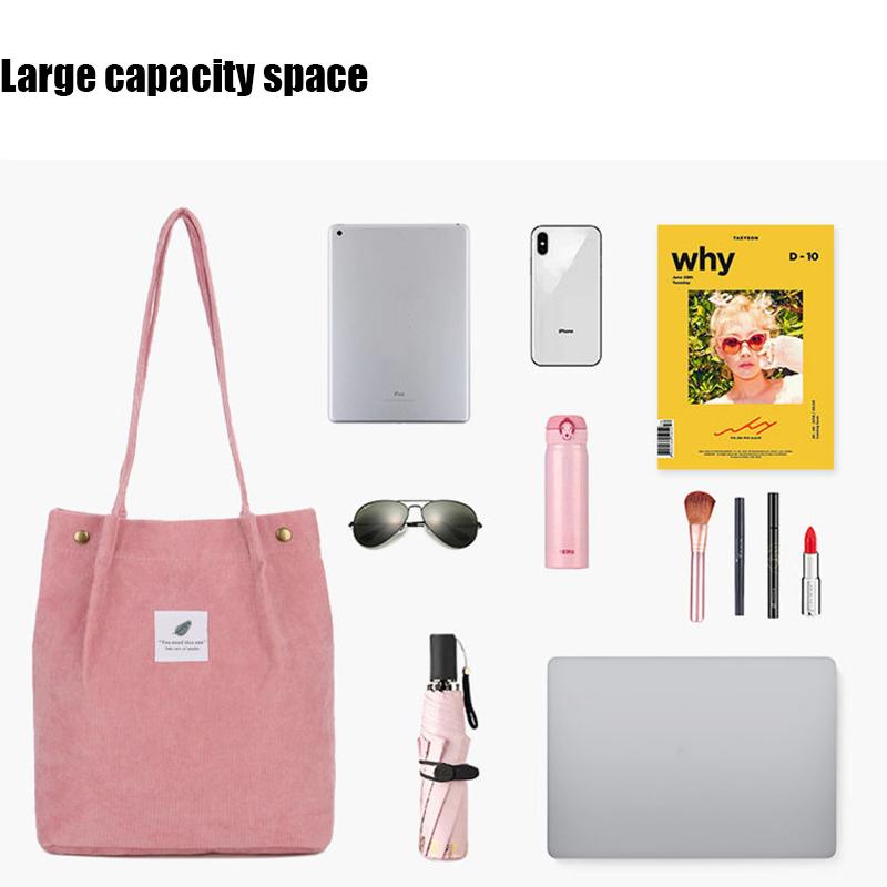 Bags Women  Corduroy Shoulder Bag Reusable Shopping Bags Casual Tote Female Handbag