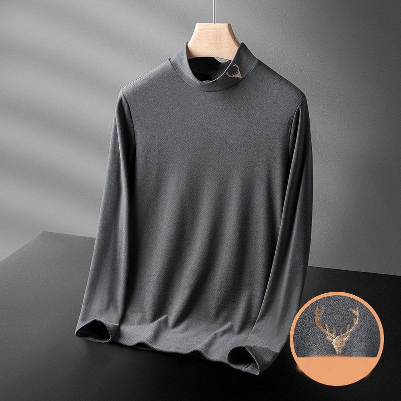 Men's Half High Collar Bottoming Shirt Double-faced Fleece Warm with Autumn and Winter Long-sleeved T-shirt