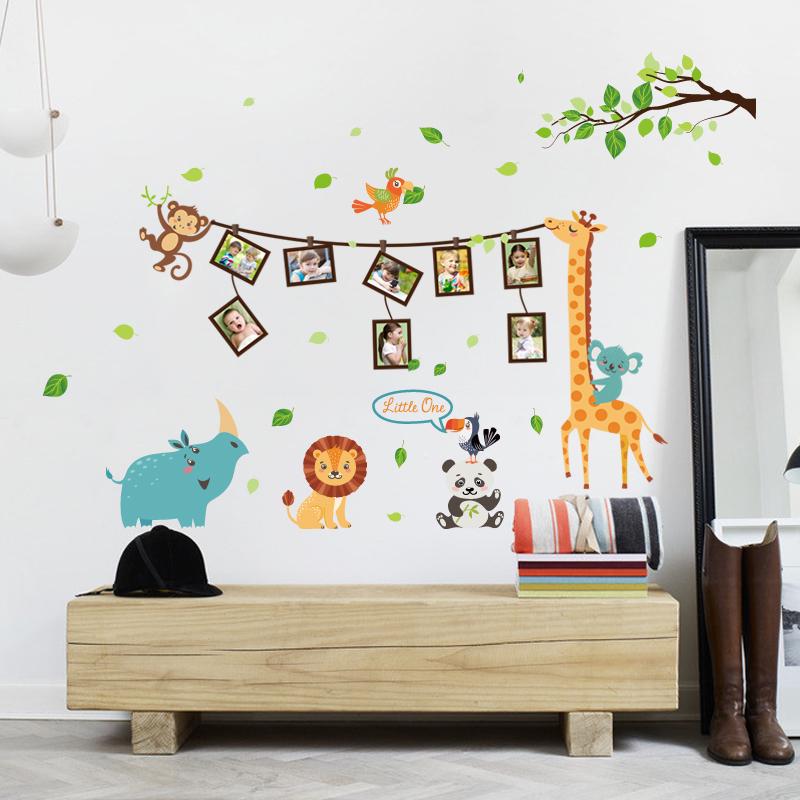 [Wall sticker ]Giraffe Panda Animal Photo Tree Frame Art Wall Stickers For Kids Rooms Kitchen Nurser