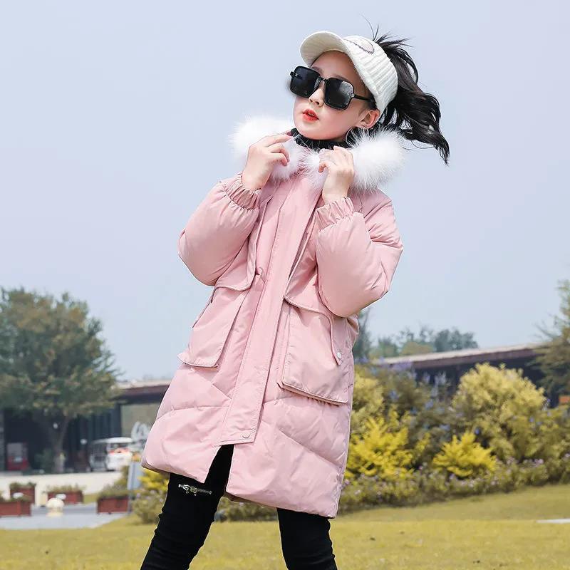 Girls' Hooded Down Jacket Mid-length Thick Padded Jacket Children's Winter Warm Jacket