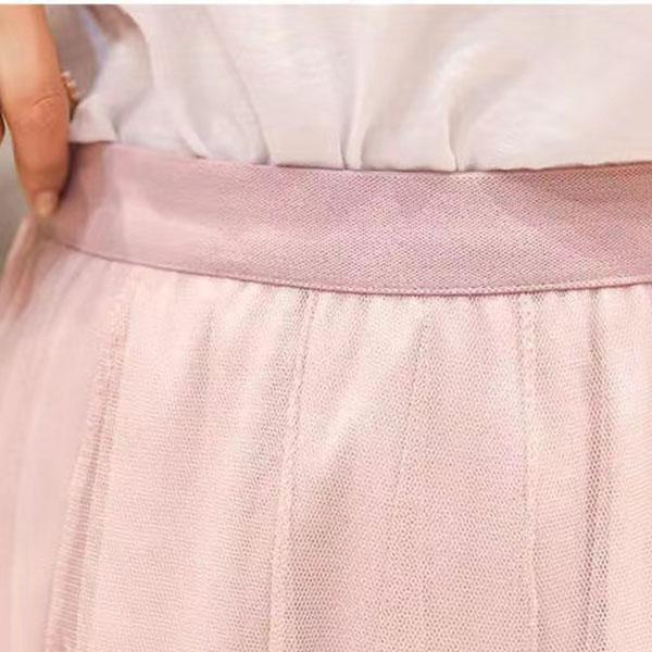 Mesh Pleated Skirt Women's Summer Skirt High Waist Sweet Tulle Skirt Solid Color All Match Loose Skirt Large Hem Dress
