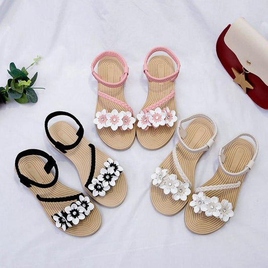Summer Shoes Woman Sandals Elastic Ankle Strap Flat Flowers Gladiator Beach Sandals Ladies Flip Flops