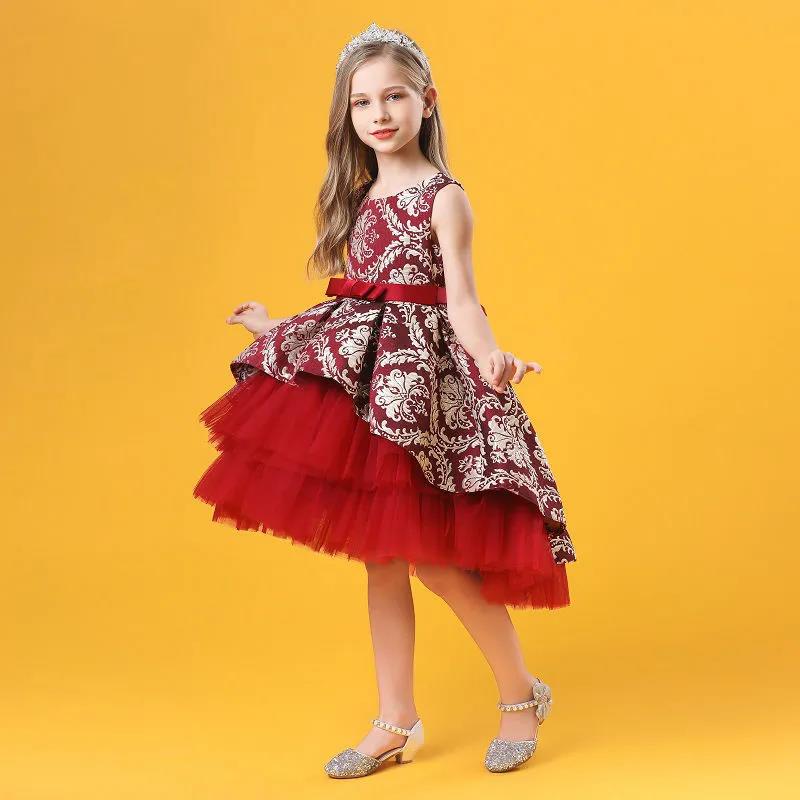 Lace Embroidery Formal Sleeveless Wedding Gown Tutu Princess Dress Flower Girls Children Clothing Kids Party for Girl Clothes