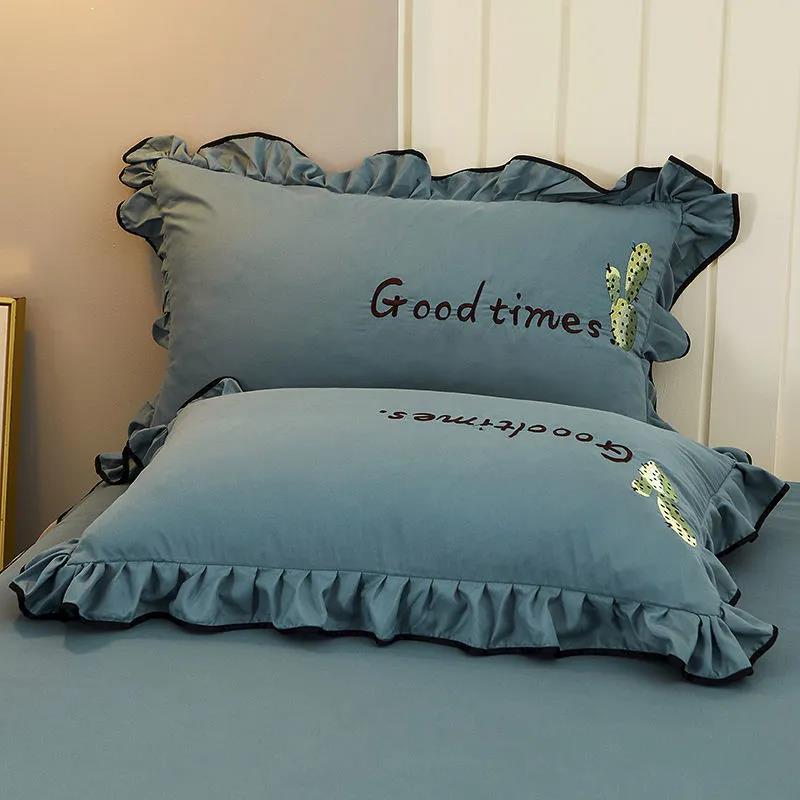 Letter Embroidery Pillowcases A Pair of Pillowcases Large 48x74cm Student Dormitory Single Double Bed Supplies