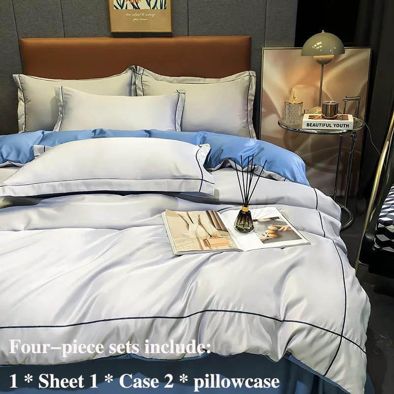 European-style Solid Color Double-sided Ice Silk Four-piece Bed Supplies Silk Slide Diet Water Wash Silk Sheets Were Set of Homes Set