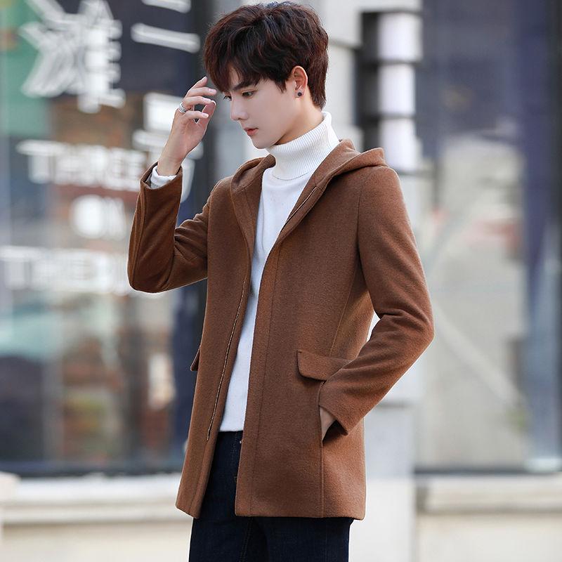 Winter Men's Jacket Men's Fashion Wool Woolen Coat Hooded Coat Men Winter Coat Warm Trench Coat