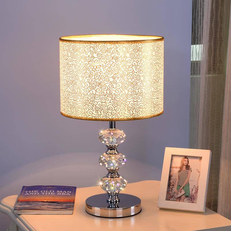 Morden Silver Led Table Lamp Fabric Crystal Bedside Lamps for Bedrooms Living Room Nordic Desk Lamp
