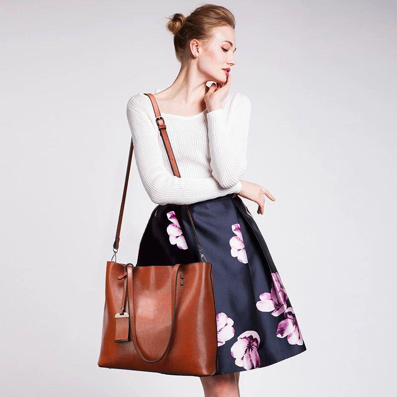 Woman bag Leather bag Big capacity European and American style Shoulder Handbag Trendy wild