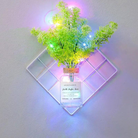Art Flower Arrangement Plastic Artificial Flower Decoration Wall-mounted Flower Stand with Colorful Light Strip