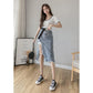 High-waist Denim Skirt Female Spring  Summer Looks Thin Split Split Hole Mid-length Hip Skirt  A-line Skirt
