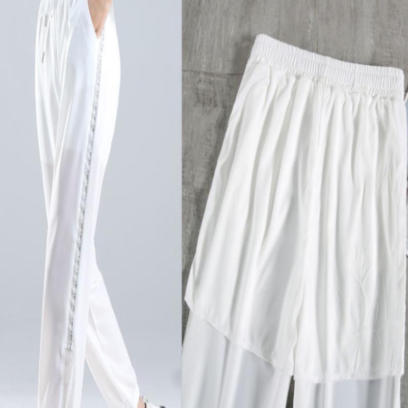 Trendy White Sports Pants Women's Ice Silk Quick-drying Loose and Thin Wild Wide-leg Harem Beamed Casual Pants