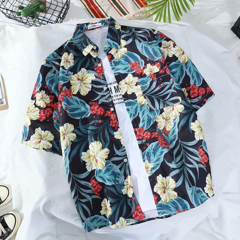 Summer Short Sleeve Shirt Men's Fashion Print Beach Short Sleeve Shirt Top