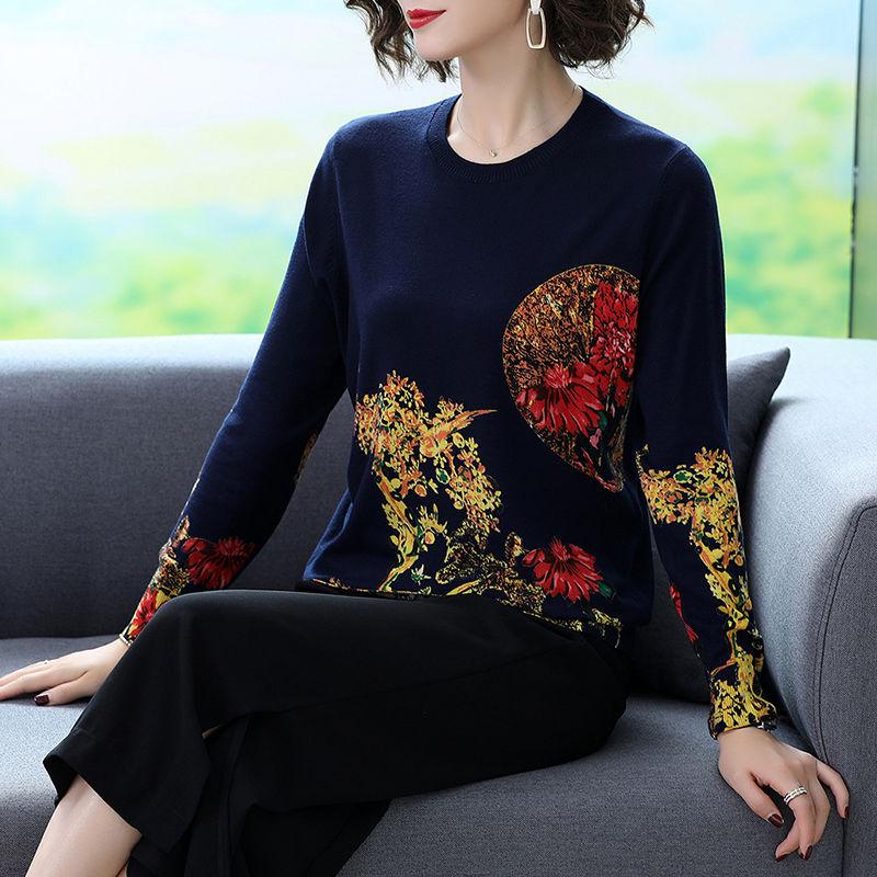 Women's High-end Cashmere Sweater Vintage Ethnic Printed Woollen Sweater  Knit Bottoming Sweater Autumn Winter Plus Size Loose Jumper