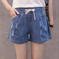 Plus Fat Plus Size Women's Loose Denim Shorts Female High Waist Fat Sister Elastic Waist Wide Leg Pants