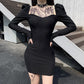 French Palace Style Puff Sleeve Dress Female Retro Temperament Low-cut Deep V Square Neck Sexy Bag Hip Skirt Was Thin