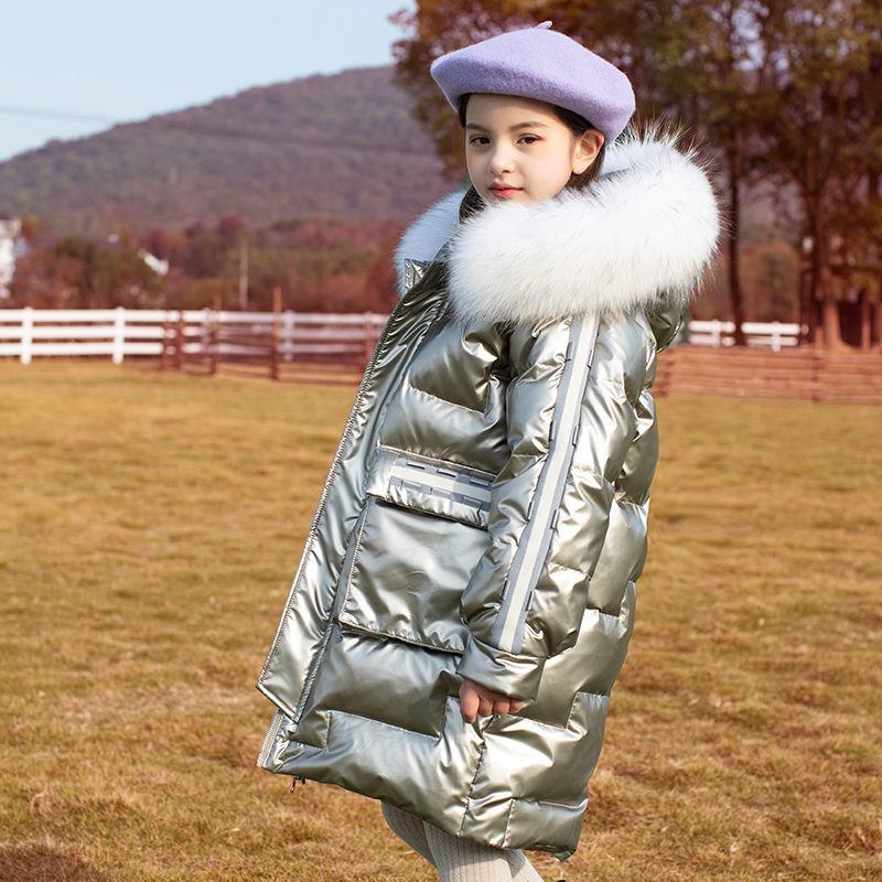 Girls' Warm and Windproof Down Jacket Disposable Mid-length Clothes Winter Thick White Duck Down Jacket