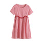 Plaid Lace Skirt S-XXXL Summer Cotton Neckline Round Short-sleeved Knee-length A-line Dress