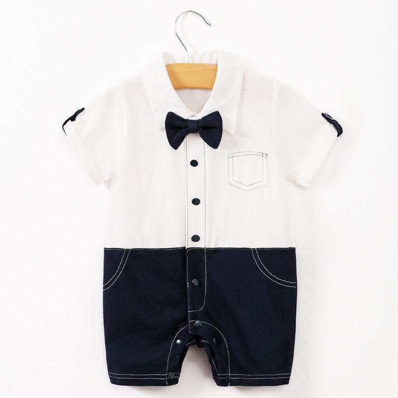 Full Moon One Hundred Days Baby Clothes Boy One Year Old Dress Baby Summer Dress Thin Short Sleeve Pure Cotton Gentleman One-piece