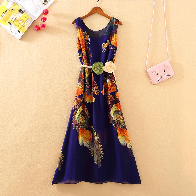 Fashion Boho Vacation Beach Maxi Dress Women Sleeveless Animal Print Lady Oversize Dress Summer