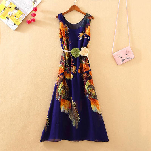 Fashion Boho Vacation Beach Maxi Dress Women Sleeveless Animal Print Lady Oversize Dress Summer