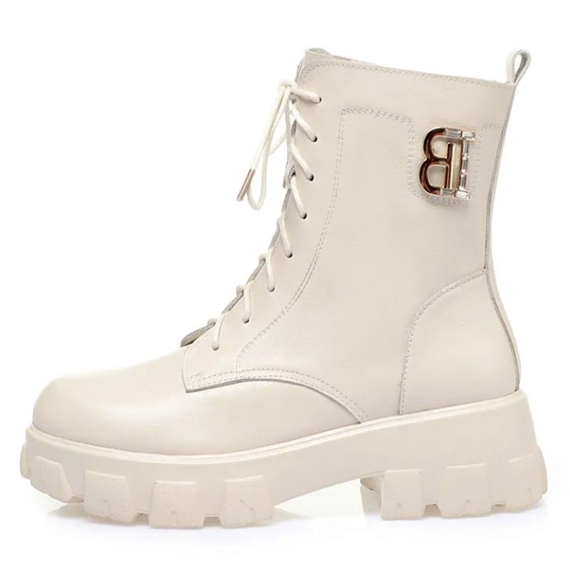 Girls Winter Snow Boots Knight Leather White Martin Boots Thick-soled Mid-tube Boots Short Boots Large Size Flat-bottomed Cotton Boots
