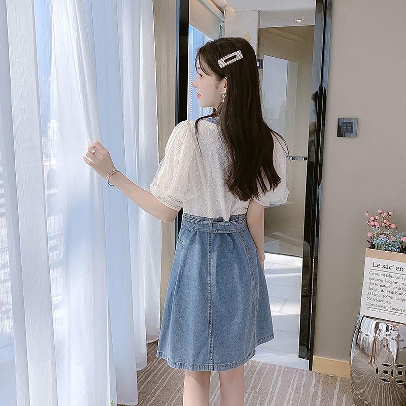 Dress Women's Summer Style European Station Fashion Waist Stitching Denim Skirt