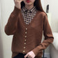 Autumn/Winter Korean Patchwork Pullover Loose Lapel Sweater Female Fake Two Piece Pullover Knitted Sweater Top
