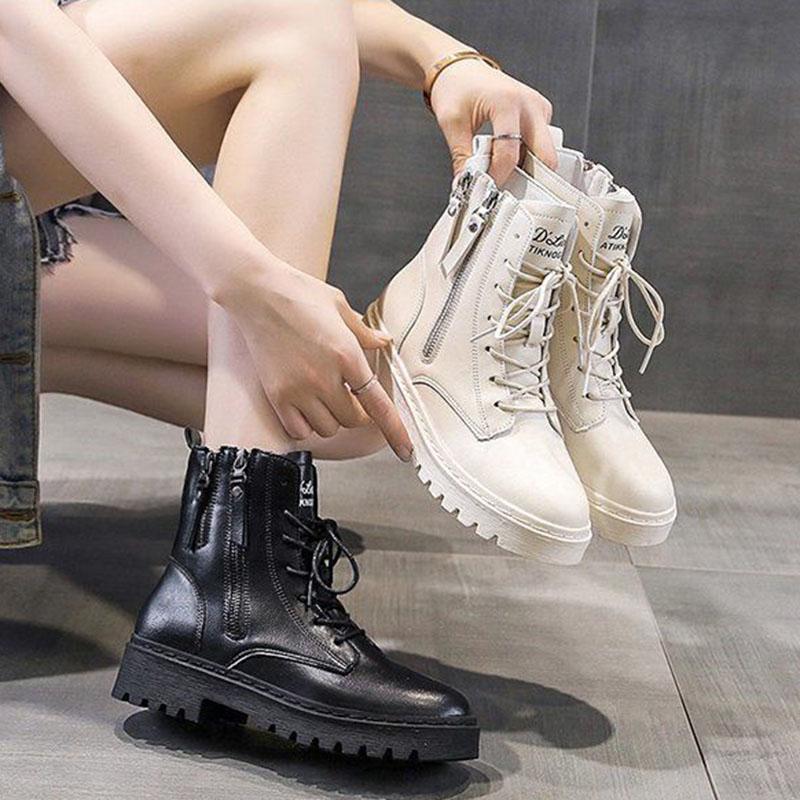 Woman Leather Ankle Boots Lace Up Shoes Woman Short Autumn Winter  Martin boots Platform Heels Working Boots Footwear