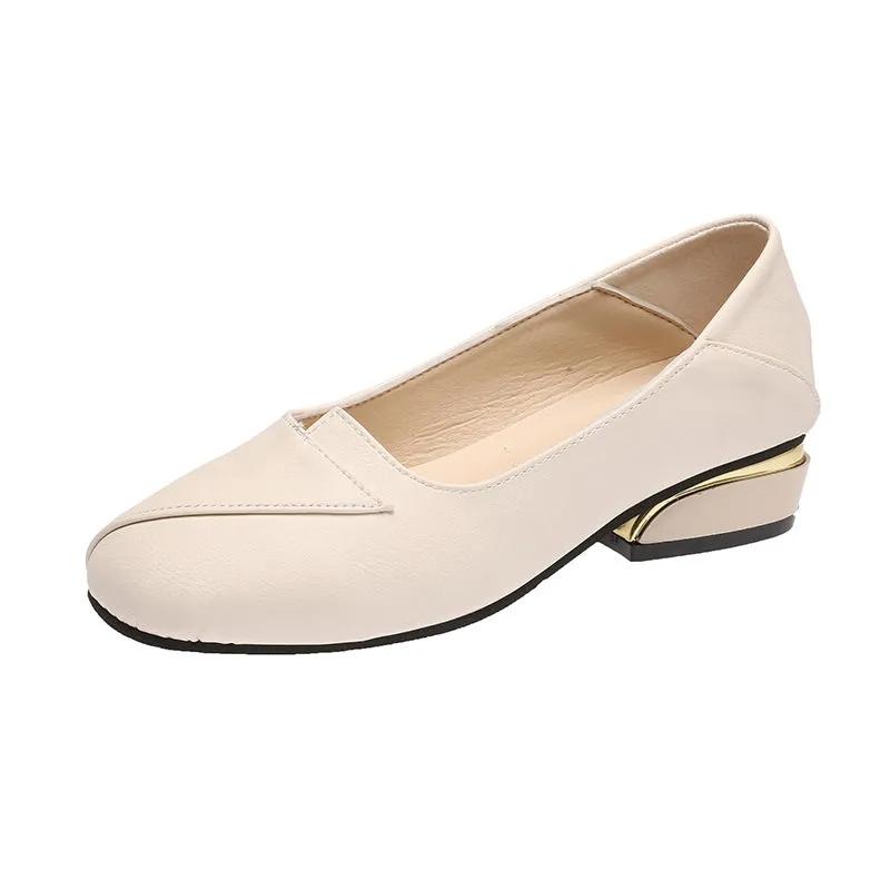 Women's Thick-heel Casual Shoes Mid-heel Pumps Professional Work Shoes Low-top Shoes Leather Shoes Mother Shoes