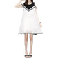 Summer Round Neck Short Sleeve Mid-length Chiffon Dress Loose and Thin Black and White Stitching Cute Princess Dress Ladies Strapless Short Dress