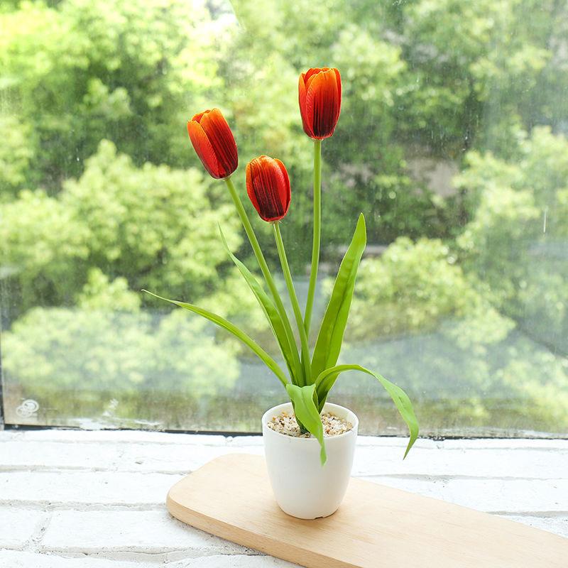 Fake Flower Tulip Bonsai Simulation Flower Creative Home Interior Dining Table Living Room Decoration Simulation Plant Artificial Flower