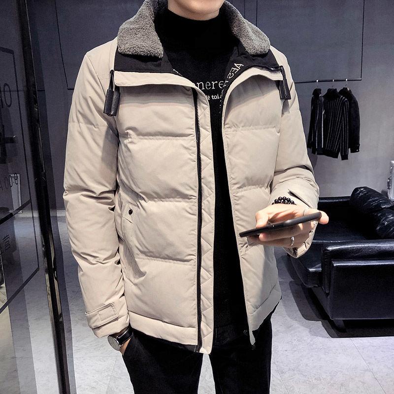 Men's Winter Warm Cotton Jacket Korean Style Fashion Brand Thick Lamb Wool Detachable Collar Cotton Jacket Men