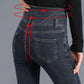 Black High-waisted Jeans Single-breasted Women's Winter Plus Velvet Thick Stretch Tight-fitting Thin Feet Pencil Long Pants