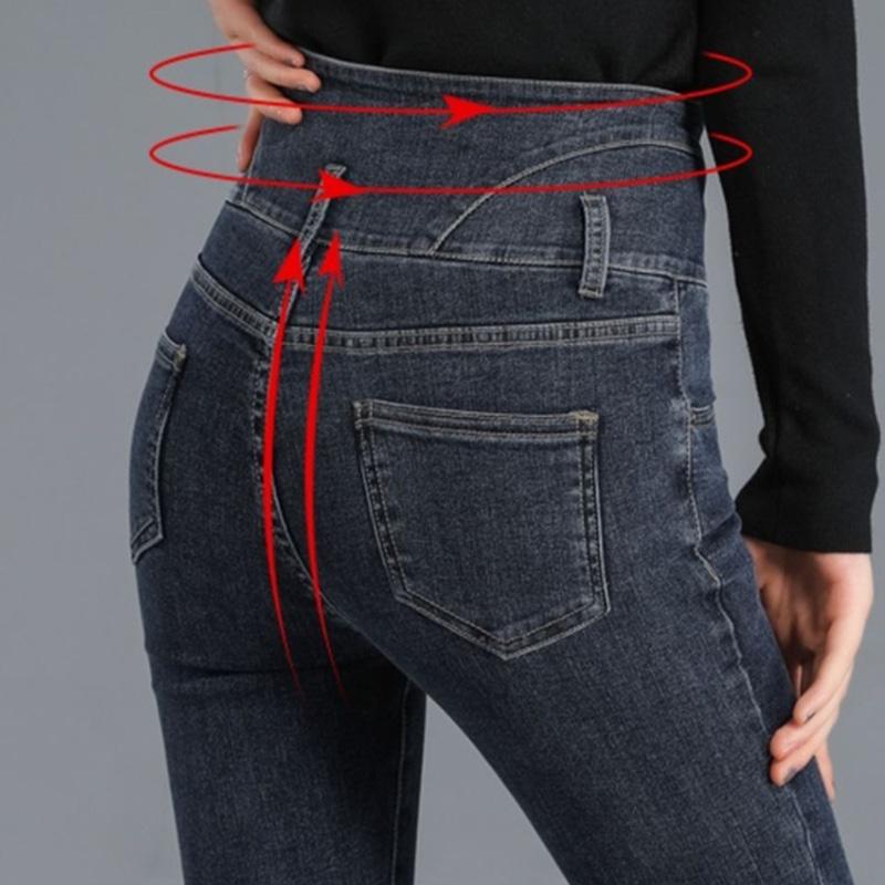 Black High-waisted Jeans Single-breasted Women's Winter Plus Velvet Thick Stretch Tight-fitting Thin Feet Pencil Long Pants