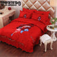 Flowers Print Bedspread Cotton Bed Skirt Bed  Fitted Sheet Bedding Bed Sets Queen King Size
