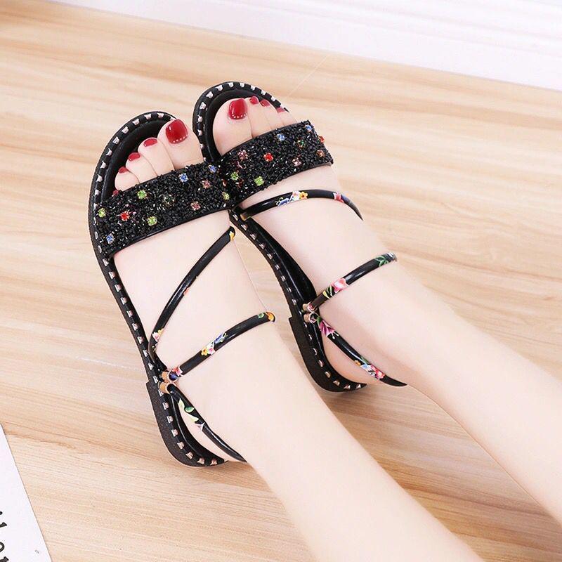 Outing Two-wear Slippers Women's Summer Fashion Out-wearing Rhinestone All-match Dual-use Sandals Flat Summer Sandals