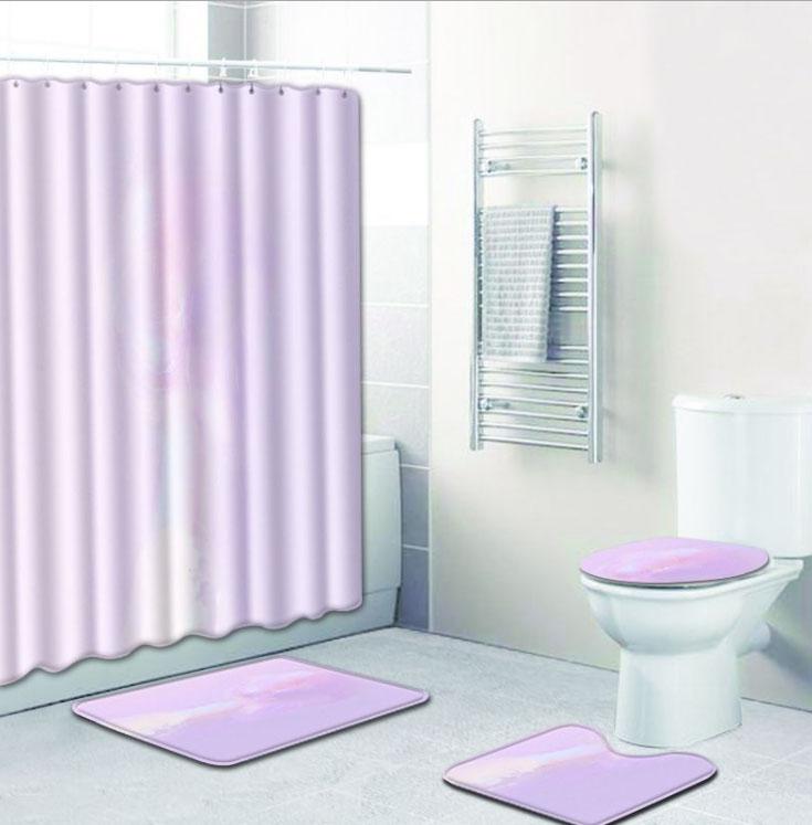 4-piece Shower Curtain and Cushion Bathroom Set Shower Curtain Non-slip Bath Mat Toilet Seat Cover Carpet Home Decor