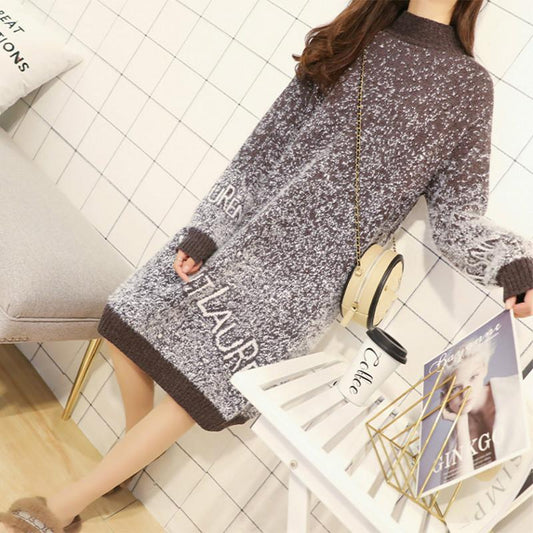 Women's High Neck Pullover Sweater Thick Loose Mid-length Mohair Sweater Bottoming /outwear Sweater Dress