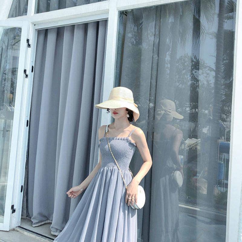 Summer Chiffon Spaghetti Strap Dress Women Sexy A-line Strapless Dress Beach Party Dress