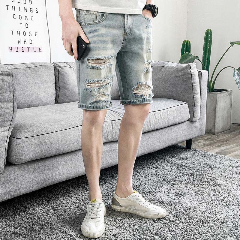 Summer Jeans Male Personality Fashion Ripped Five-point Denim Shorts Wild Handsome Pants