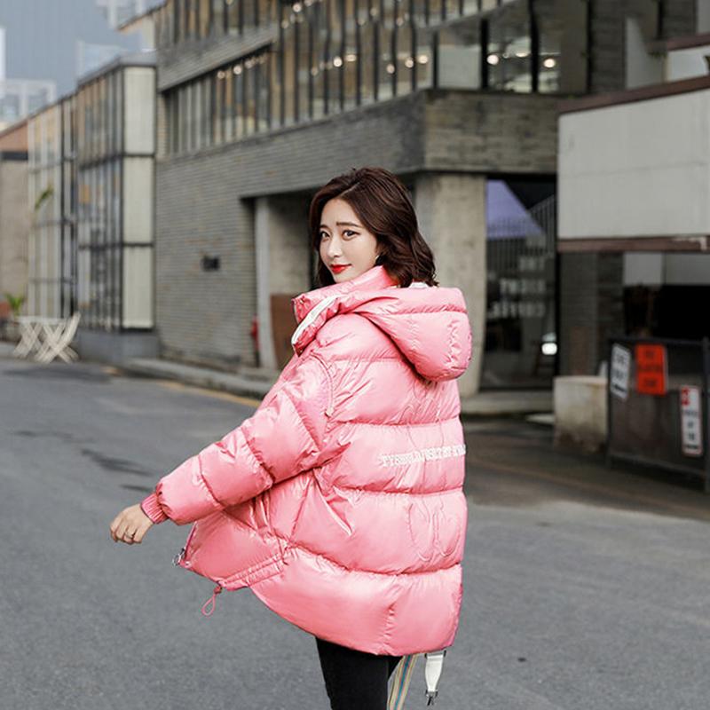 Women's Winter Korean Loose Quilted Coat Warm Stand-collar Down Jacket Women's Glossy Mid-length Down Jacket