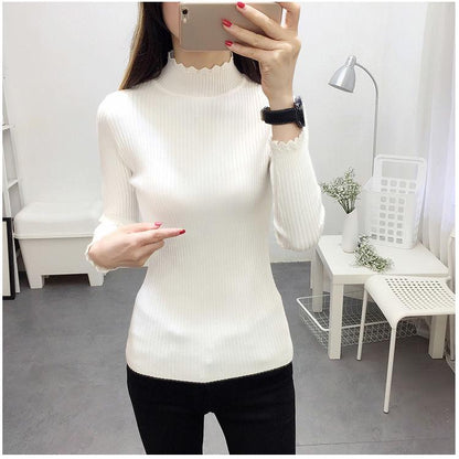 Pofulove Half Turtleneck Sweater Thickened Bottoming Shirt Women Long Sleeves Autumn Winter Sweater