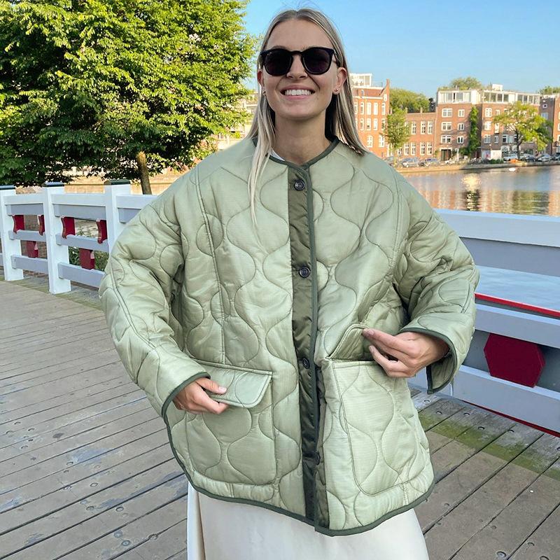 Parkas for Women Thick Warm Winter Jacket and Coats Big Pocket O Neck Army Green Padded Down Coat Loose Casual Female Outwear