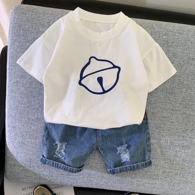 Summer Children's Clothes Summer 1-5 Years Old Children's Boy and Girl Solid Color Printing Short-sleeved Suit