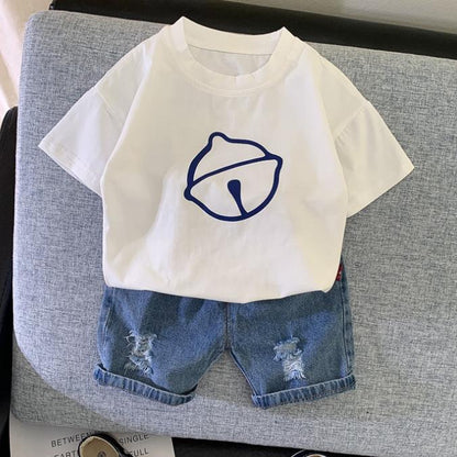 Summer Children's Clothes Summer 1-5 Years Old Children's Boy and Girl Solid Color Printing Short-sleeved Suit