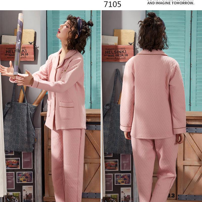 Pajamas Set Laminated Cotton Pajamas Women's Thin Quilted Thickened Large Size Air Cotton Warm Pajamas Home Service Suits Are Soft and Warm