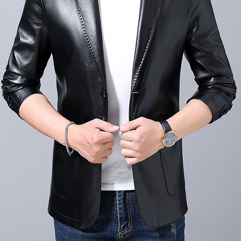 Fashion High-end Men's Leather Jacket Autumn and Winter Fashion Trend Slim Plus Cashmere Warm Sheepskin Jacket