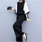 Women's Spring and Summer Two-piece Trousers Stitching Loose Round Neck Blouse Wide-leg Pants Casual Suit Plus Size Women's Clothing